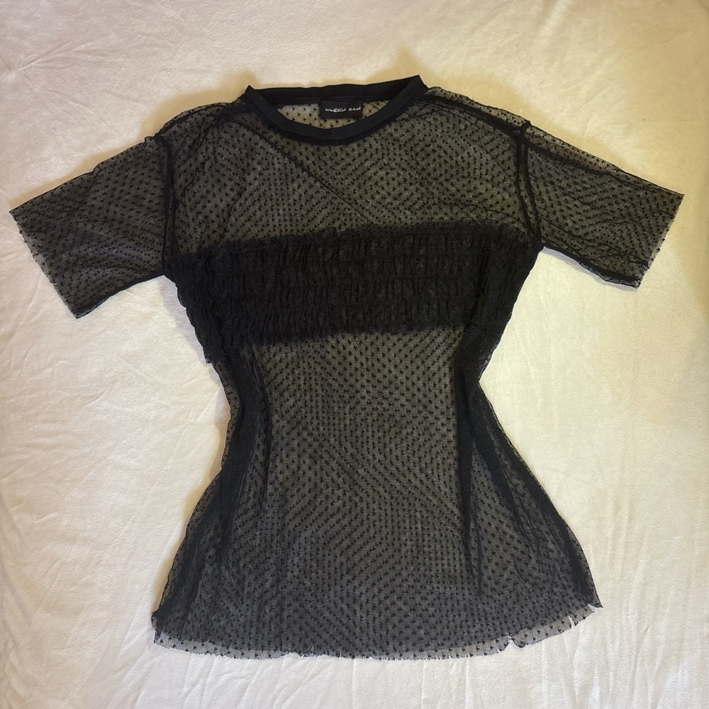 Mustard Seed Black Sheer Short Sleeve Top